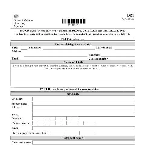 Document preview: DVLA Medical Condition Reporting: DR1 Form Requirements Explained — Health