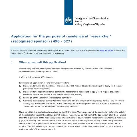 Documentvoorvertoning: IND-formulier 7512: Verblijfsvergunning voor onderzoekers — Werk (CERFA n°7512)