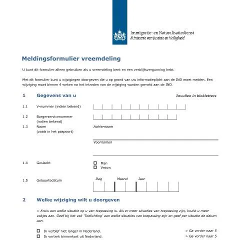 Documentvoorvertoning: Belang van het Meldingsformulier Vreemdeling in Nederland — Immigratie & visa (CERFA n°7097)