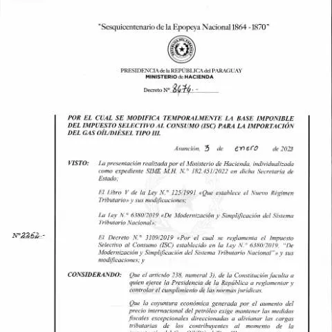 Vista previa del documento Modificación del ISC para importación de diésel en Paraguay — Trámites administrativos