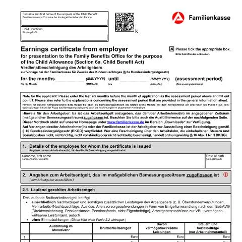 Dokumentvorschau: Wichtige Informationen zur Verdienstbescheinigung des Arbeitgebers — Arbeit & Beschäftigung (CERFA n°verdienstbescheinigung-des-arbeitgebers-kiz-5-englisch_ba047483)