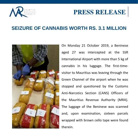 Document preview: Understanding Cannabis Seizure Implications in Mauritius — Government & admin (PressRelease221019)