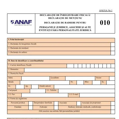 Document preview: Ghid pentru Declarația de înregistrare fiscală D_010_OPANAF_15_2026 — Impozite & fiscalitate (CERFA n°D_010_OPANAF_15_2026)