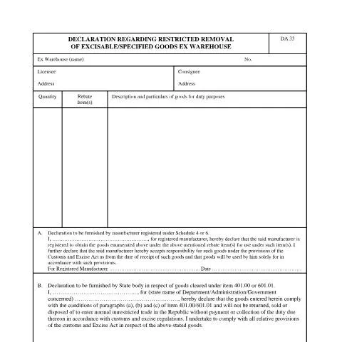 Document preview: Understanding the DA 33 Declaration for Excisable Goods — Government & admin (CERFA n°DA 33)