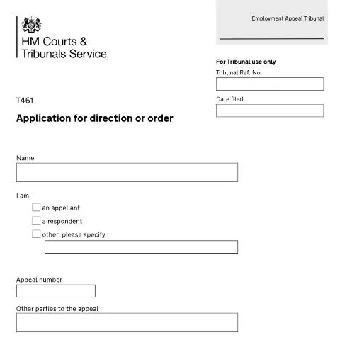 Document preview: Employment Appeal Tribunal Form T461: Court Direction Applications — Legal & justice
