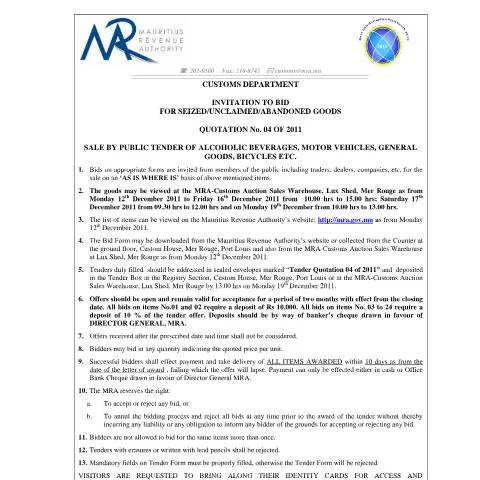 Document preview: Essential Guide to Auction Sales Q4 of 2011 — Government & admin (CERFA n°NoticeAuctionQ4of2011)