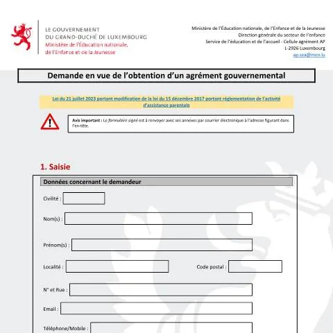Aperçu du document Guide pour l'agrément des services d'éducation et d'accueil au — Famille (CERFA n°agrement-sea)