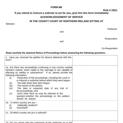 Document preview: Understanding the Acknowledgement of Service (Form M6) in Northern — Legal & justice (Form M6)