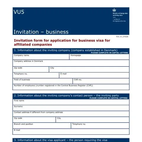 Document preview: Forståelse af formular VU5 til forretningsvisum — Immigration & visa (CERFA n°VU5)