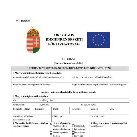 Document preview: A 9.4 Betétlap Jelentősége a Szezonális Munkavállalásban — Bevándorlás & vízumok
