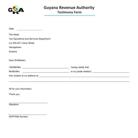 Document preview: Understanding Guyana Revenue Authority's Testimony Form 3 — Library