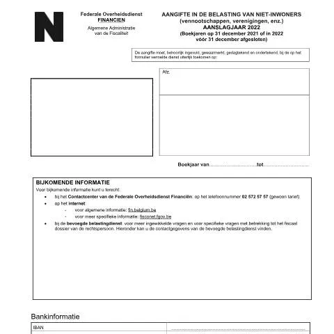 Aperçu du document Guide sur la déclaration des revenus des sociétés non résidentes en — Impôts & fiscalité (CERFA n°121-aangifte-bni-ven-2022)