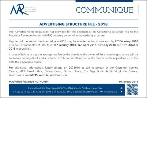 Document preview: Understanding the Advertising Structure Fee in Mauritius — Government & admin (AdvertisingStructureFee100118)