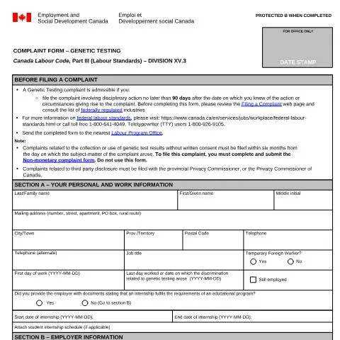 Document preview: Understanding the LAB1204 Complaint Form for Genetic Testing — Work & employment (CERFA n°LAB1204)