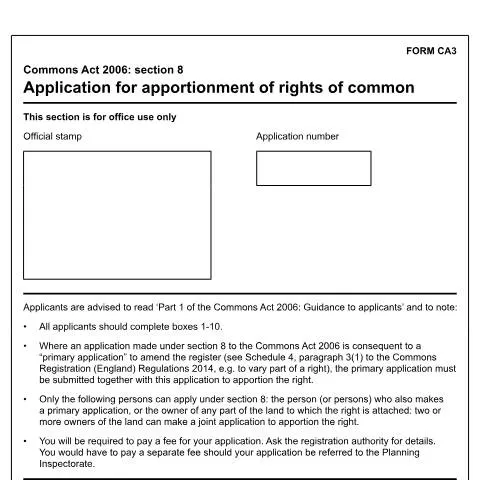 Document preview: Understanding the CA3 Form for Common Land Rights — Government & admin