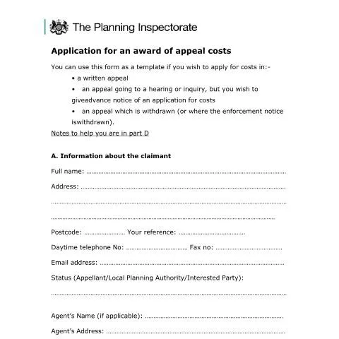 Document preview: How to Apply for Appeal Costs Recovery in Planning Disputes — Legal & justice