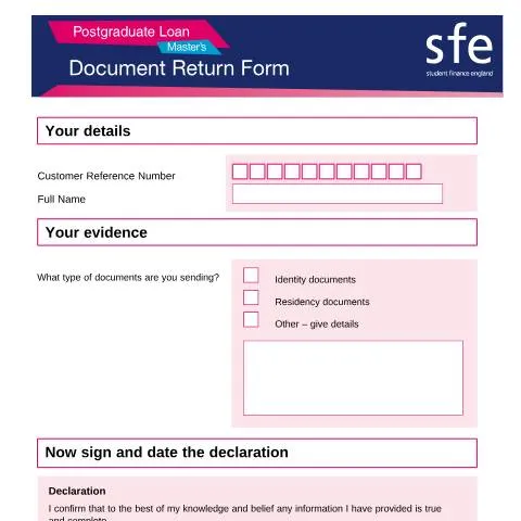 Document preview: Essential Guide to the Postgraduate Master's Document Return Form — Education & training