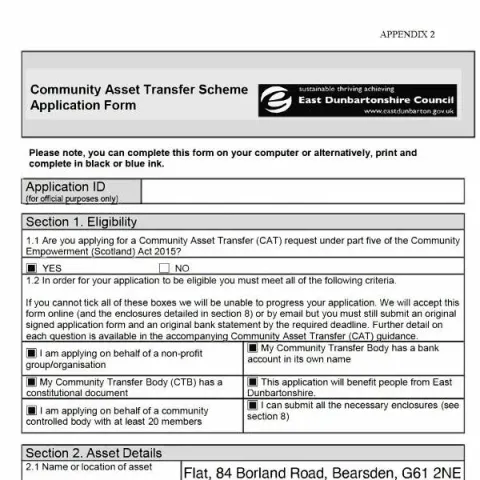 Document preview: Community Asset Transfer Application Guide for East Dunbartonshire — Government & admin
