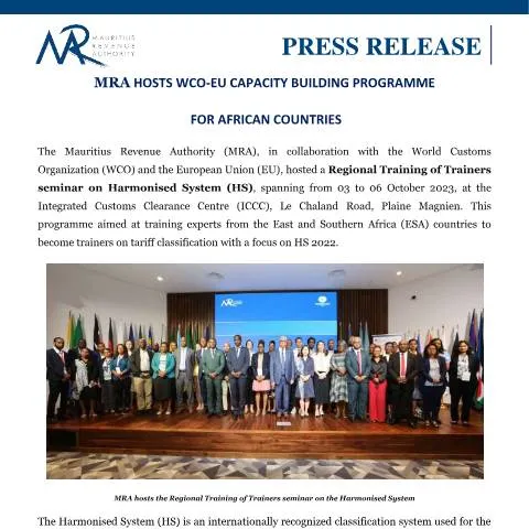 Document preview: Strengthening Trade Skills: MRA's Initiative for African Customs — Government & admin (CERFA n°PressReleaseWCO061023)