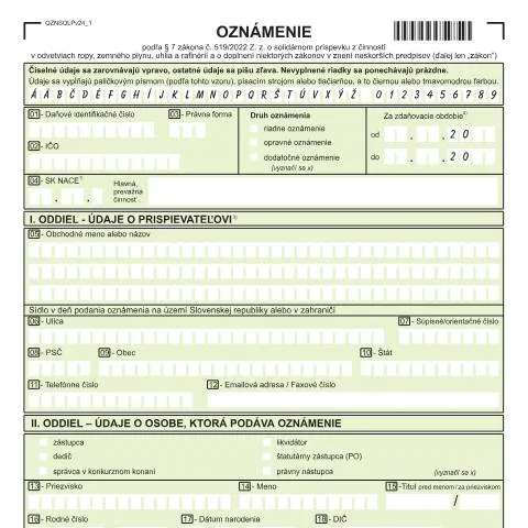 Document preview: Zásadný nástroj pre solidárny príspevok: OZNSOLPv24 — Administratívne úkony (CERFA n°OZNSOLPv24)