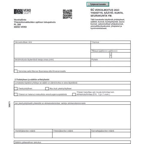 Document preview: Yhdistysten ja säätiöiden verotustiedot 6C Veroilmoituksessa — Verot & verotus (CERFA n°Vero 3067)