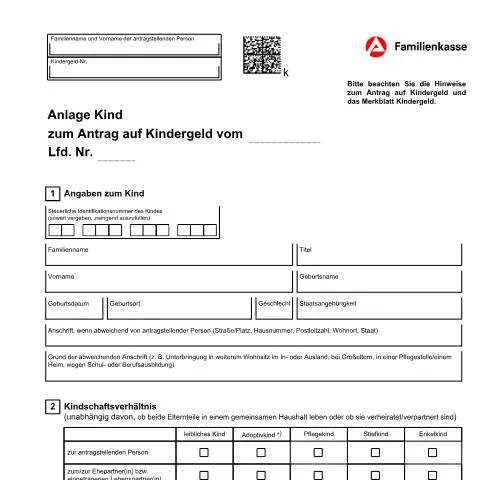 Dokumentvorschau: Wichtige Informationen zur Anlage Kind für Kindergeld — Familie (CERFA n°kg1-anlagekind_ba033765)
