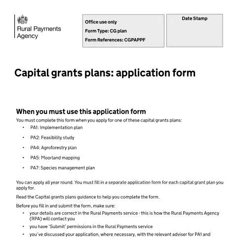 Document preview: How to Apply for Capital Grants Plans in England — Government & admin