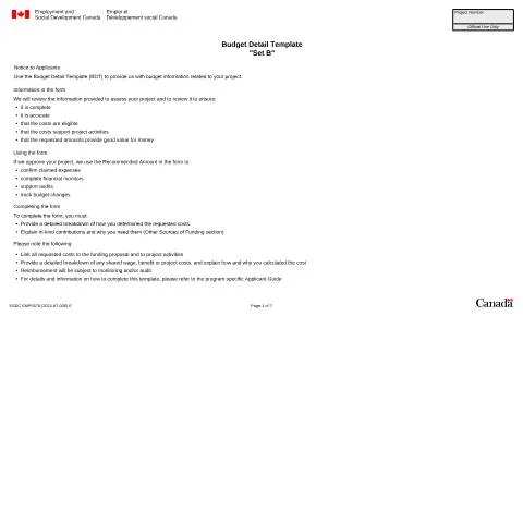 Document preview: Understanding the Budget Detail Template 'Set B' for Funding — Work & employment (CERFA n°ESDC-EMP5570)