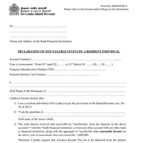 Document preview: Understanding the ISD/WHT/01-E for Resident Individuals — Taxes (CERFA n°ISD_WHT_01)