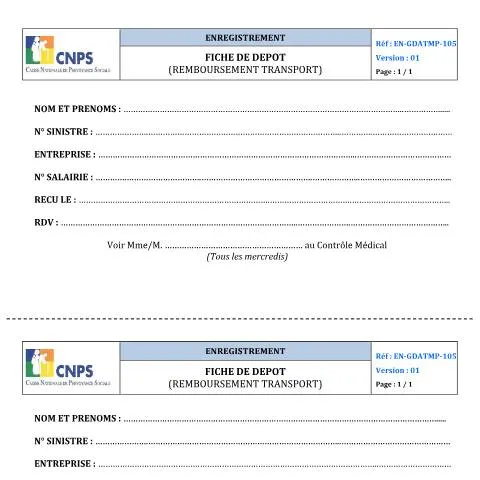 Aperçu du document Comprendre la FICHE DE DEPOT pour le Remboursement Transport — Démarches administratives