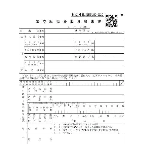 Document preview: 臨時販売場変更届出書の重要性と手続き — 消費 (CERFA n°D1-50)