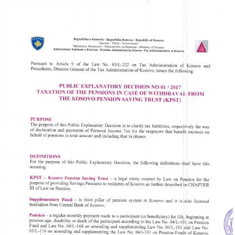Document preview: Shpjegimi publik për tatimin e pensioneve në Kosovë — Procedura administrative