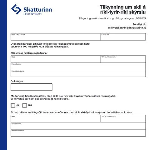 Document preview: Skil á ríki-fyrir-ríki: Nauðsynleg skjöl fyrir fyrirtæki — Skattar & fjármál (CERFA n°RSK 4.31)