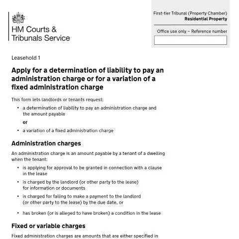 Document preview: Leasehold Administration Charge Disputes: Tribunal Application Guide — Legal & justice