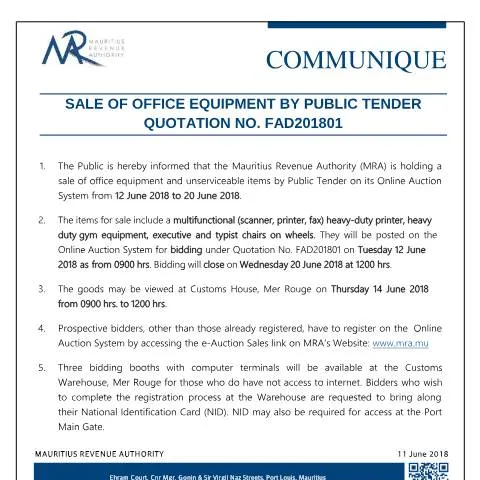 Document preview: Maximizing Returns through Public Tender for Office Equipment — Government & admin (PublicTender120618)