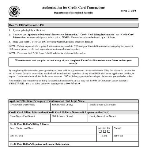 Document preview: Navigating USCIS Form G-1450 for Smooth Payment Processing — Immigration & visas (CERFA n°G-1450)