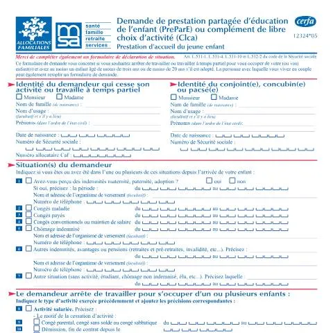 Aperçu du document Formulaire 12324*05 : Obtenir la PreParE en Tant qu'Allocataire — Aides & prestations sociales (CERFA n°12324*05)