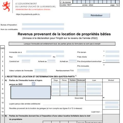 Aperçu du document Comprendre l'Annexe 190 F pour vos revenus de location — Impôts & fiscalité (CERFA n°190 F)