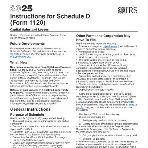 Document preview: Mastering Corporate Taxation with IRS Schedule D Instructions — Taxes (CERFA n°INST-1120SD)