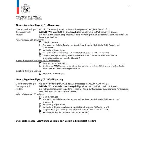 Dokumentvorschau: Wichtige Schritte zur Erwerbstätigkeit in Liechtenstein — Behörden & Verwaltung (CERFA n°checkliste-g)