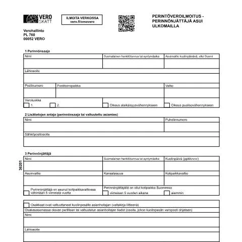 Document preview: Perintöveroilmoitus ulkomailla asuneilta perinnönjättäjiltä — Verot & verotus (CERFA n°Vero 3620)
