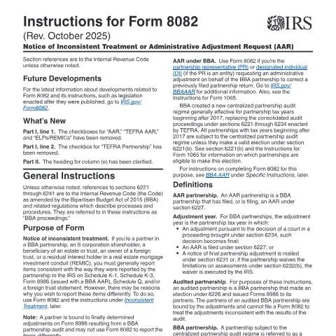 Document preview: Understanding IRS Form 8082 and Its Importance — Taxes (CERFA n°INST-8082)