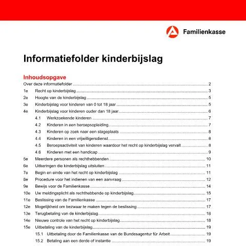 Dokumentvorschau: Wichtige Informationen zum Kindergeld in Deutschland — Familie (CERFA n°kg2-nl-merkblattkindergeld_ba035390)