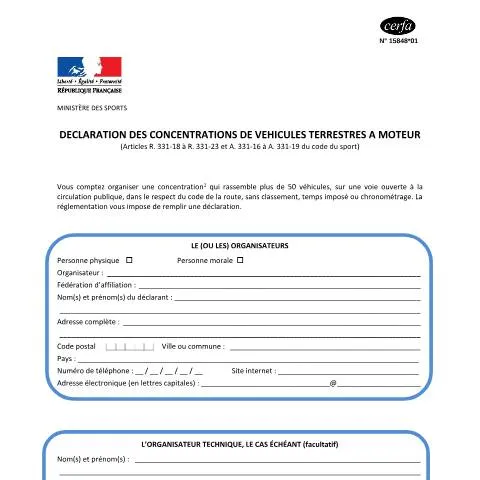 Aperçu du document Déclaration officielle des cortèges motorisés non chronométrés — Démarches administratives (CERFA n°15848*01)