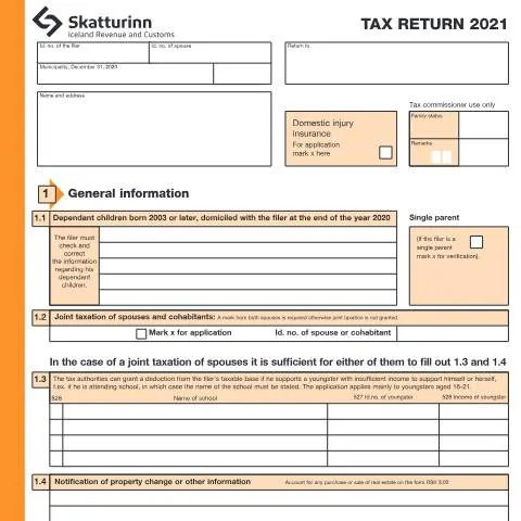 Document preview: Innheimtuskattur einstaklinga 2021 - RSK 1.10 — Skattar & fjármál (CERFA n°RSK 1.10)