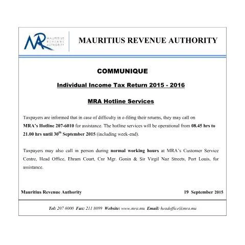 Document preview: Comprehensive Guide to MRA Hotline Services — Government & admin (HotlineServices210915)