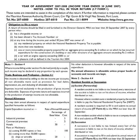 Document preview: Understanding Return010708Notes for Tax Filing — Taxes (CERFA n°Return010708Notes)