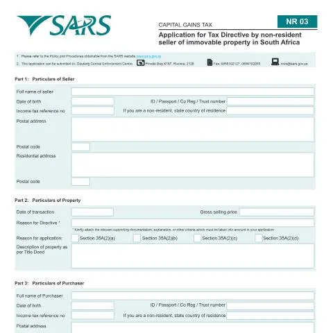 Document preview: NR03 Tax Directive Application for Non-Resident Property Sellers in — Taxes (CERFA n°NR03)
