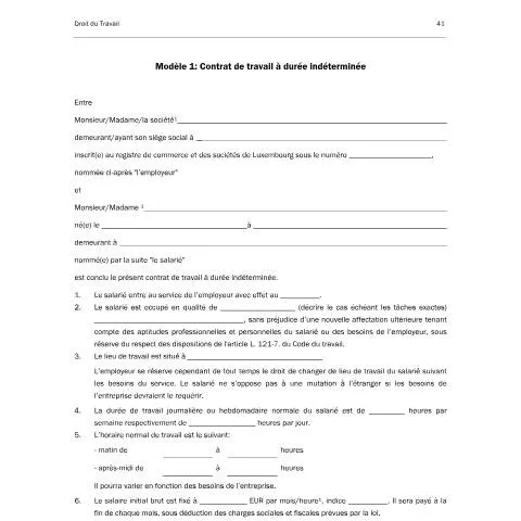 Aperçu du document Guide sur le Modèle de Contrat à Durée Indéterminée au Luxembourg — Emploi & travail (CERFA n°modele-n-1-contrat-de-travail-a-duree-indeterminee)