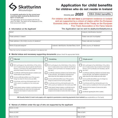 Document preview: Leiðbeiningar um barnabætur í Ísland 2026 — Skattar & fjármál (CERFA n°RSK 3.20)